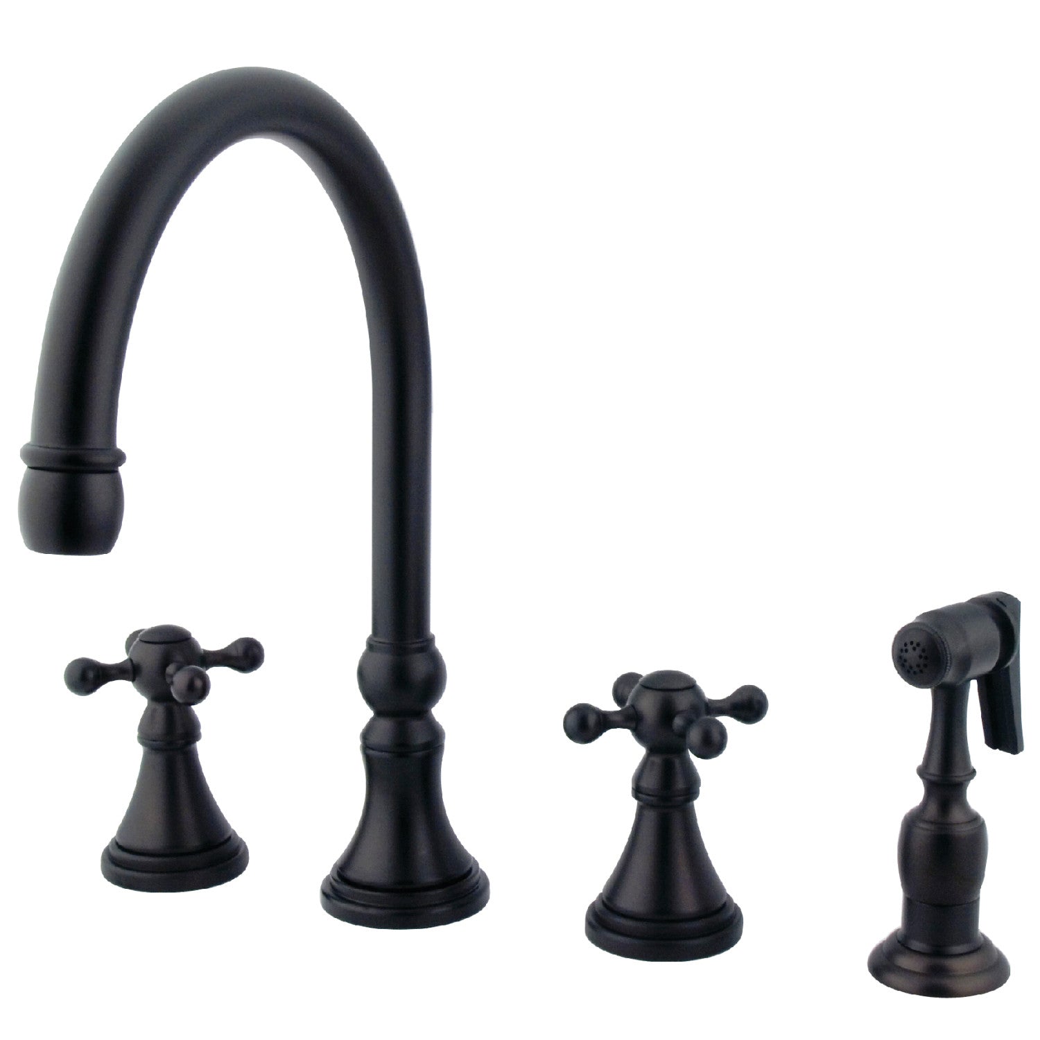 Kingston Tulare KS2795KXBS - Governor Double-Handle 4-Hole Widespread Kitchen Faucet with Brass Sprayer, Oil Rubbed Bronze — image 1